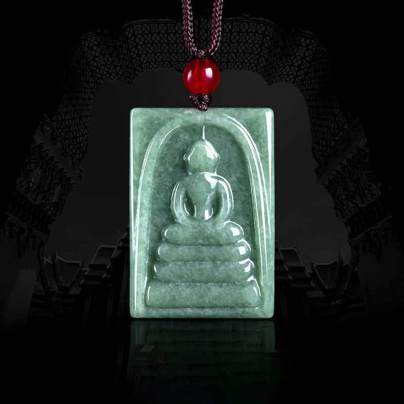 Square Jade Buddha Necklace for Prosperity and Spiritual Balance