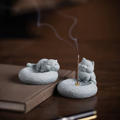 Standing Ceramic Cat Incense Burner 7.6cm for Meditation