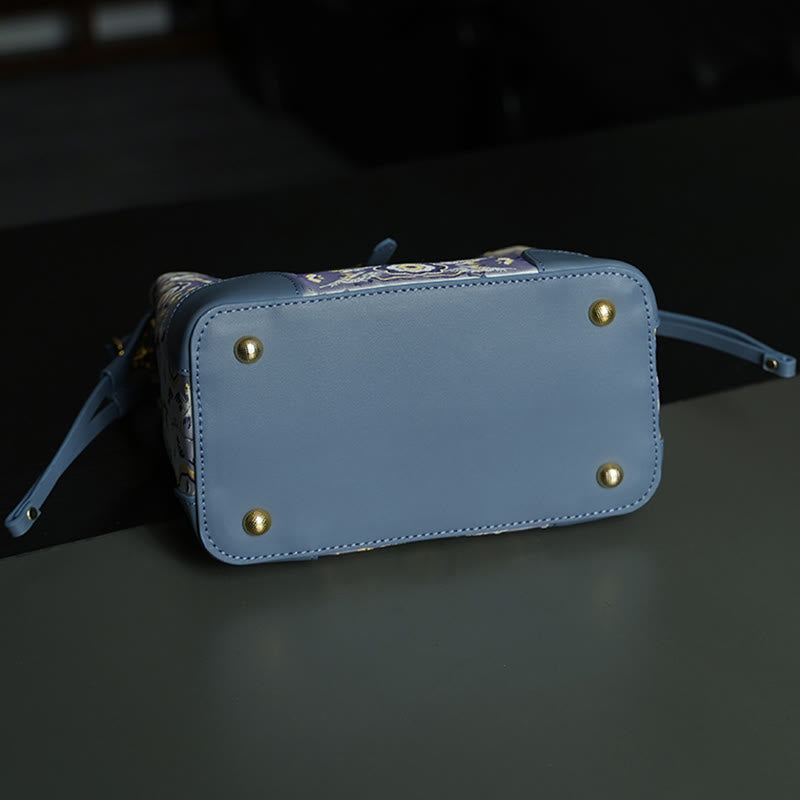 SteelBlue Crane Deer Song Brocade Crossbody Bag