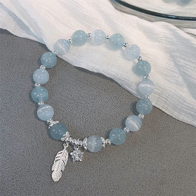 Sterling Silver Aquamarine Cat's Eye Healing Bracelet 14-16cm