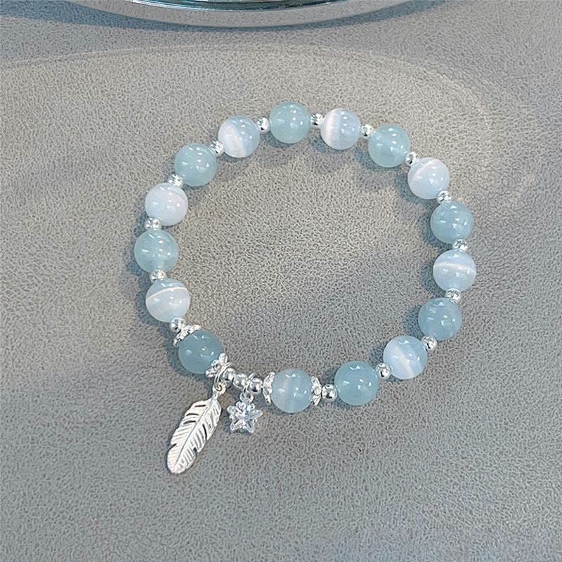 Sterling Silver Aquamarine Cat's Eye Healing Bracelet 14-16cm