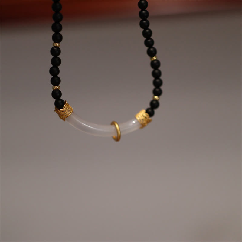 Sterling Silver Black Onyx Chalcedony Protection Necklace