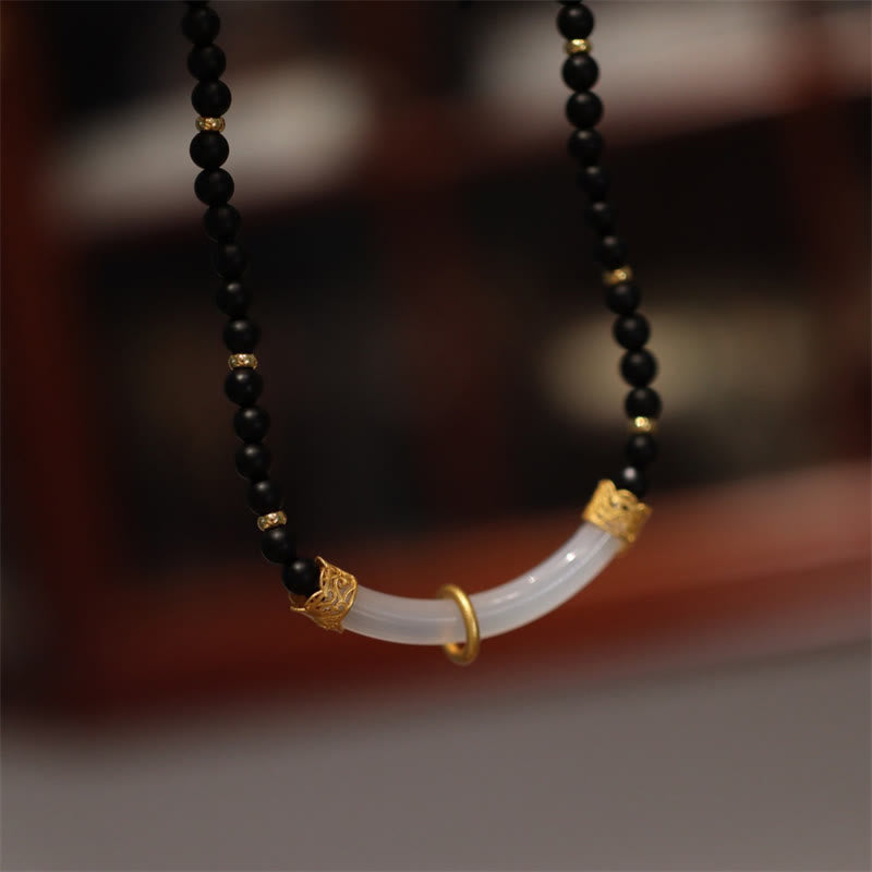 Sterling Silver Black Onyx Chalcedony Protection Necklace