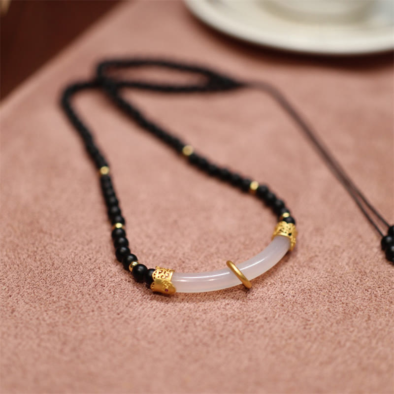 Sterling Silver Black Onyx Chalcedony Protection Necklace