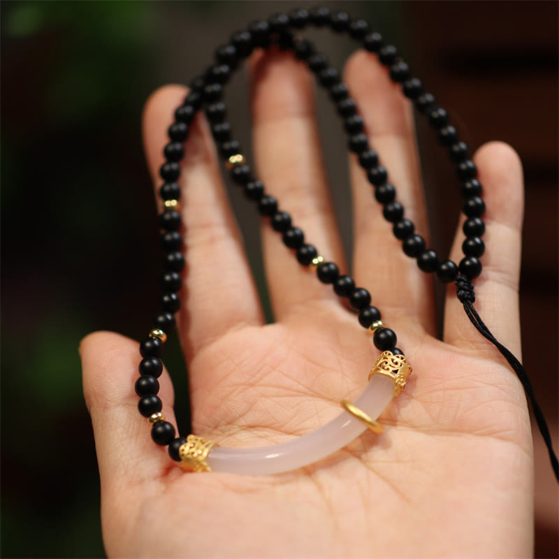 Sterling Silver Black Onyx Chalcedony Protection Necklace