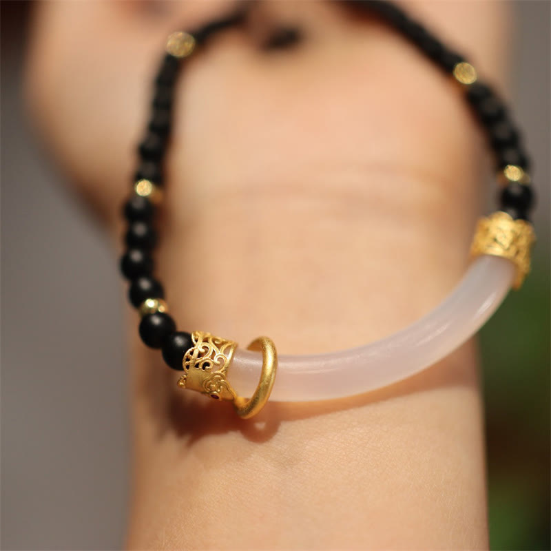 Sterling Silver Black Onyx Chalcedony Protection Necklace