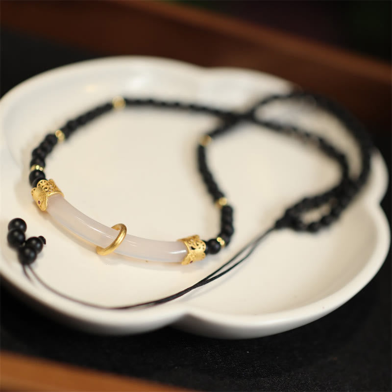 Sterling Silver Black Onyx Chalcedony Protection Necklace