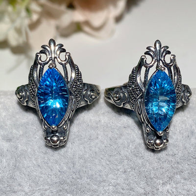 Sterling Silver Blue Topaz Crystal Healing Ring 6x15mm