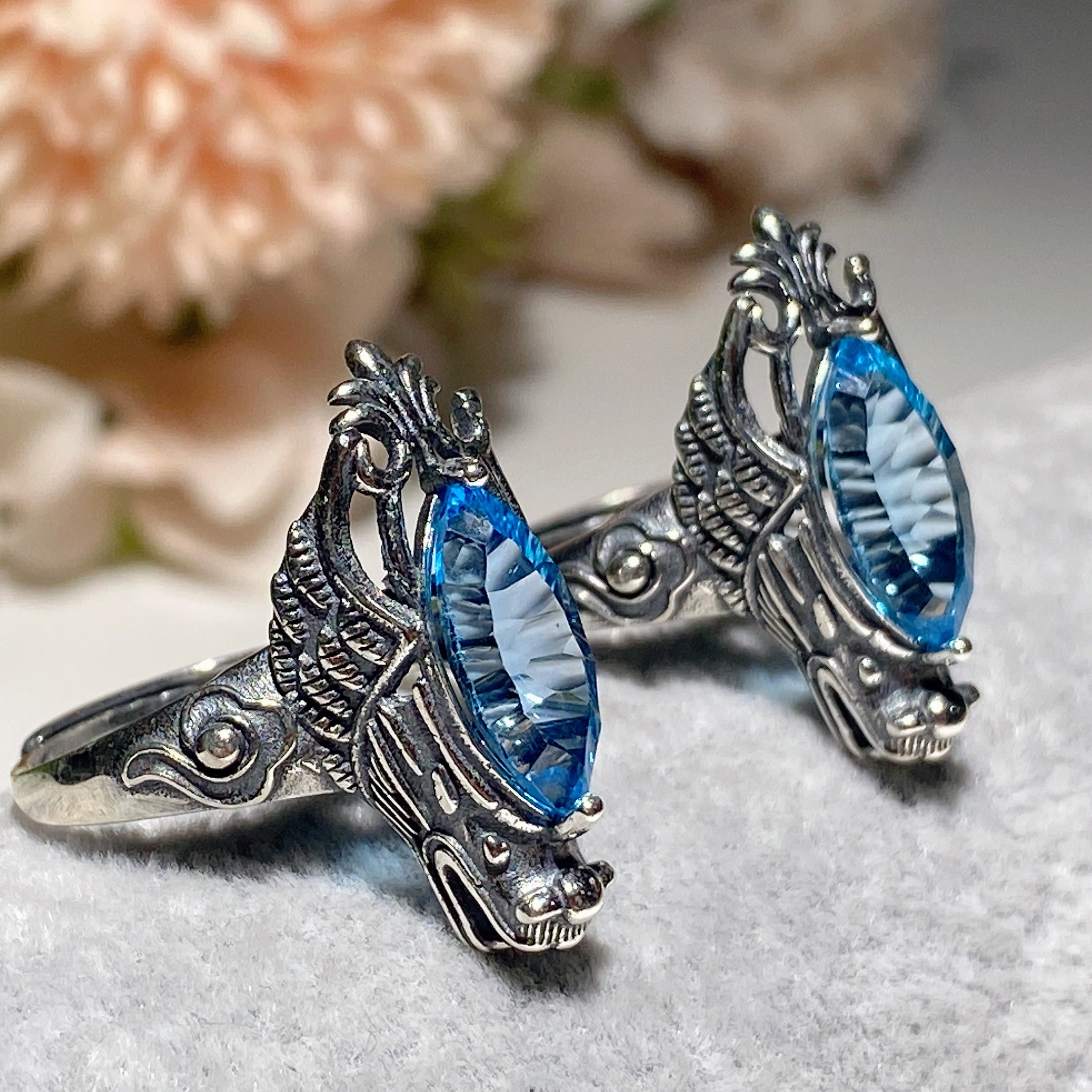 Sterling Silver Blue Topaz Crystal Healing Ring 6x15mm