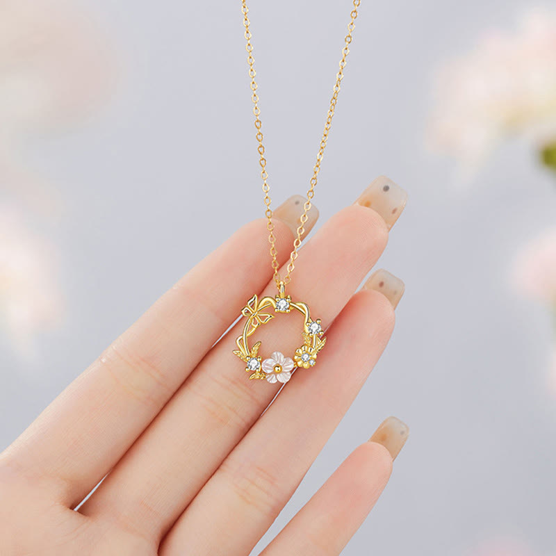 Sterling Silver Butterfly Shell Blessing Necklace