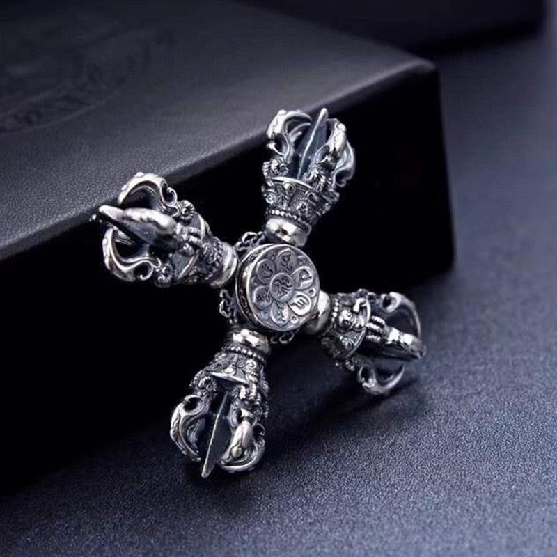 Sterling Silver Double Dorje Vajra Pendant Spiritual Strength