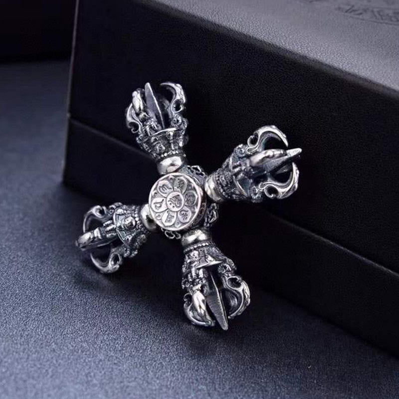 Sterling Silver Double Dorje Vajra Pendant Spiritual Strength