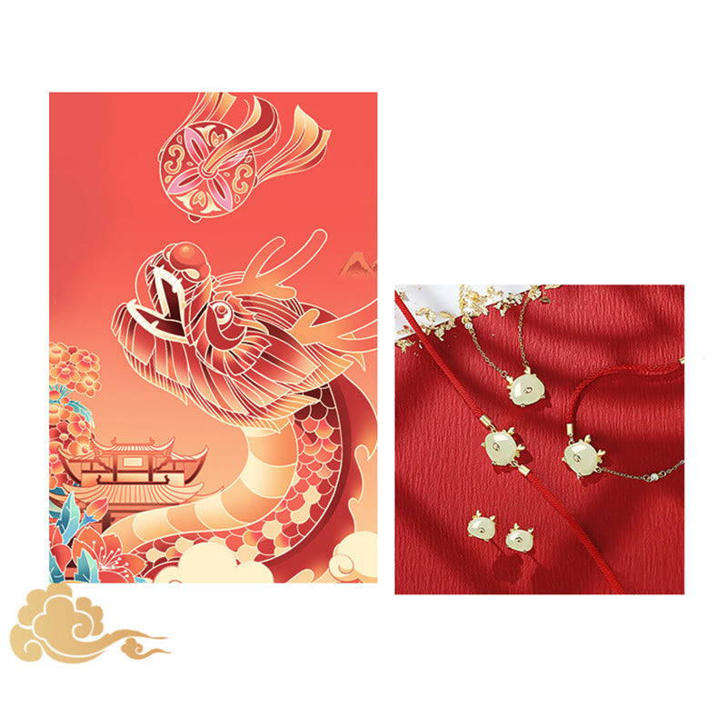 Sterling Silver Dragon Jewelry with Hetian Jade & Red Agate