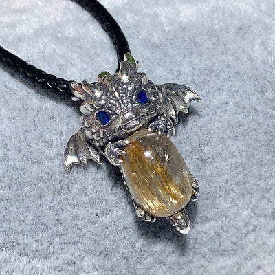 Sterling Silver Dragon Pendant with Crystal Gemstone 20mm