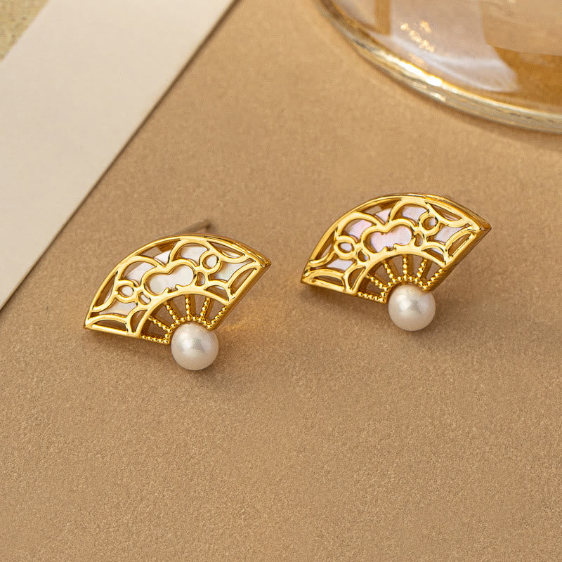 Sterling Silver Fan Pattern Pearl Wisdom Earrings