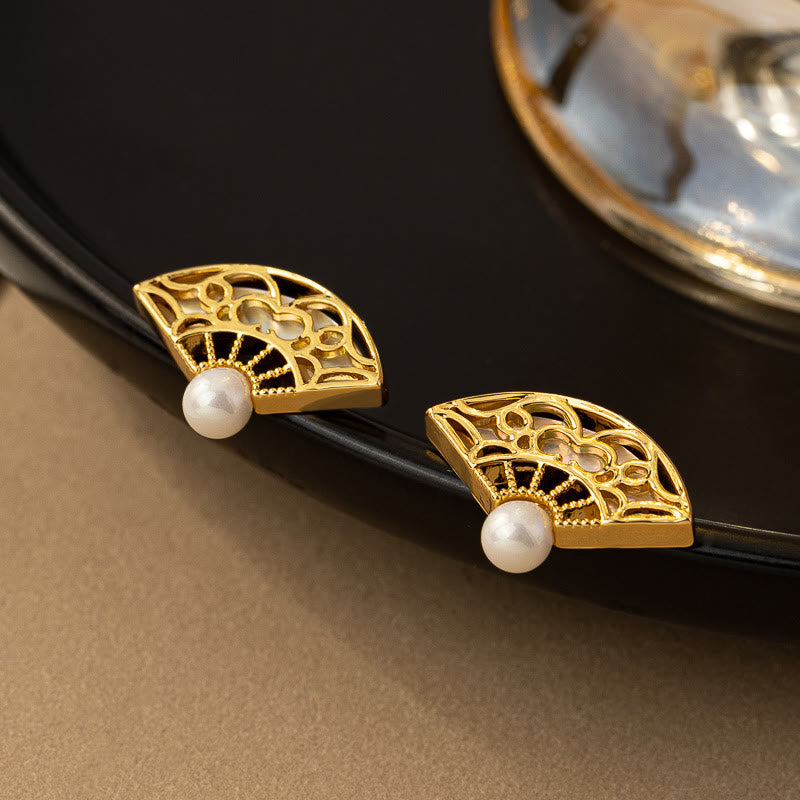 Sterling Silver Fan Pattern Pearl Wisdom Earrings