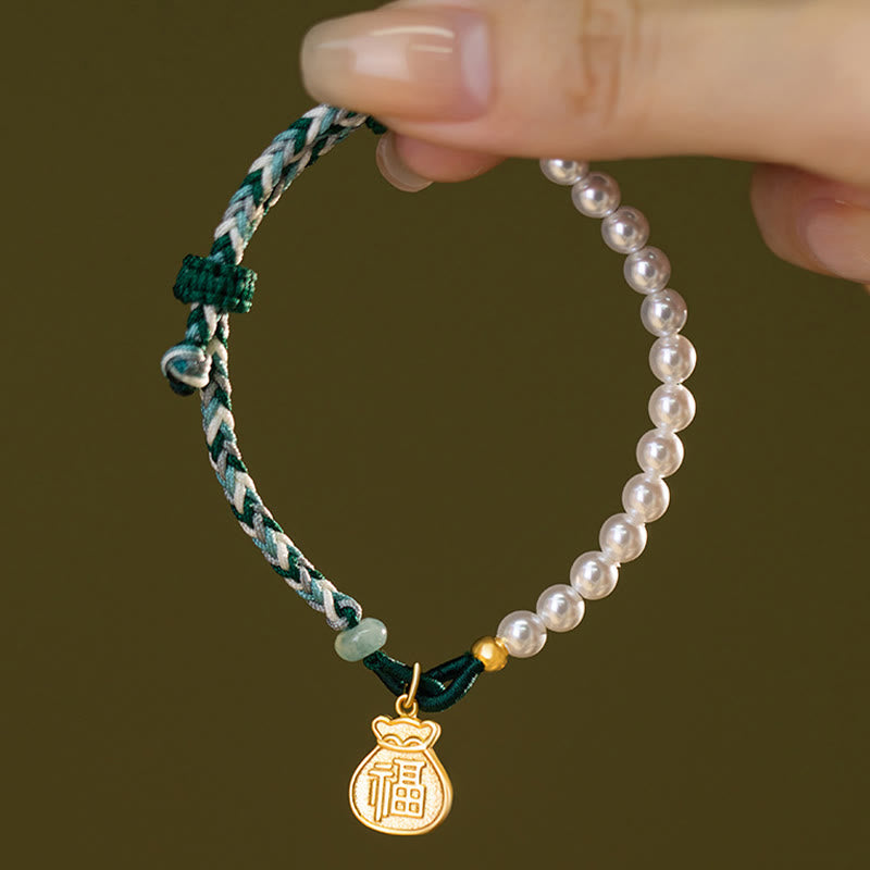 Sterling Silver Fu Pearl & Hetian Jade Wisdom Bracelet