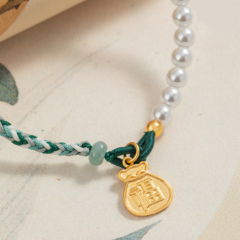 Sterling Silver Fu Pearl & Hetian Jade Wisdom Bracelet