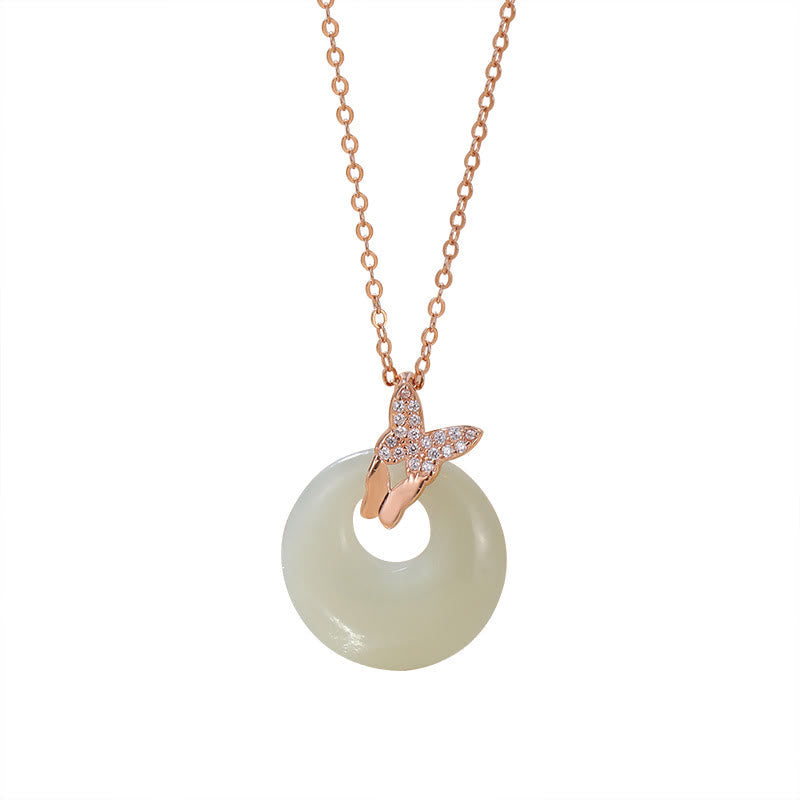 Sterling Silver Hetian Jade Butterfly Luck Necklace