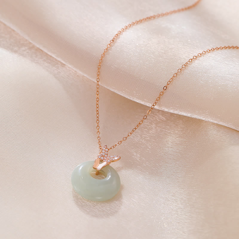 Sterling Silver Hetian Jade Butterfly Luck Necklace