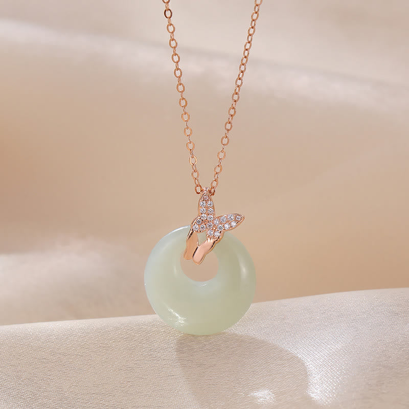 Sterling Silver Hetian Jade Butterfly Luck Necklace
