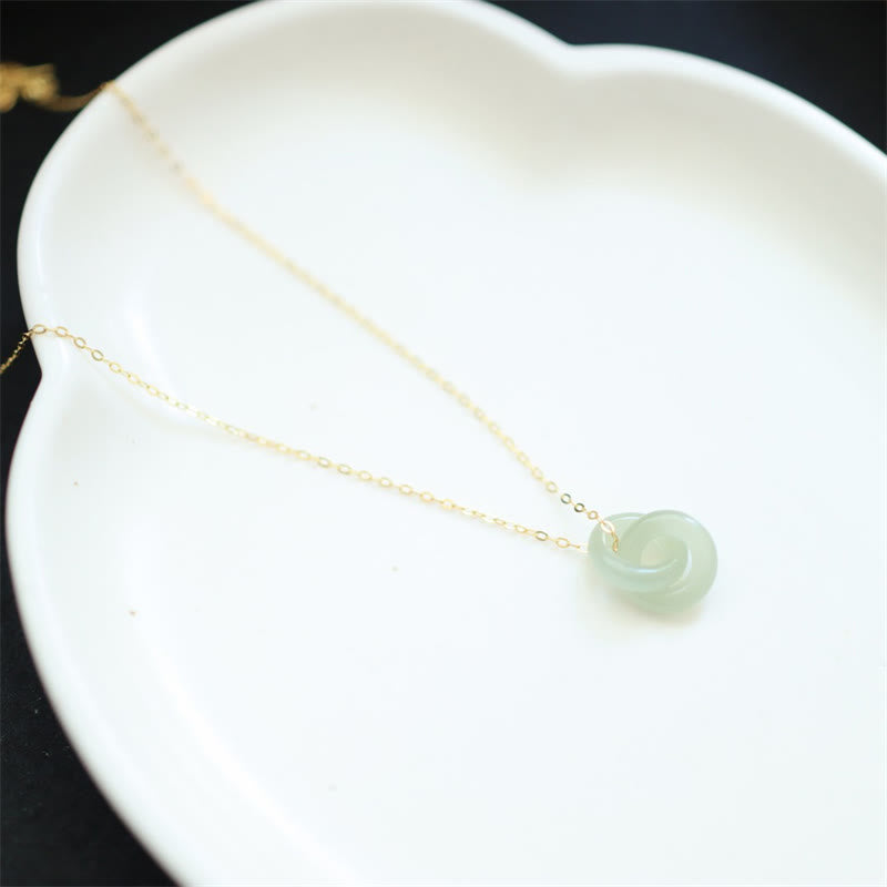 Sterling Silver Hetian Jade Double Peace Buckle Necklace