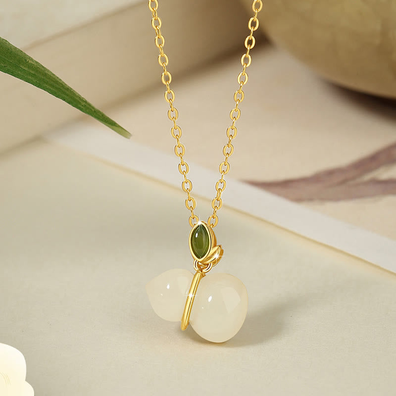 Sterling Silver Hetian Jade Gourd Necklace for Abundance