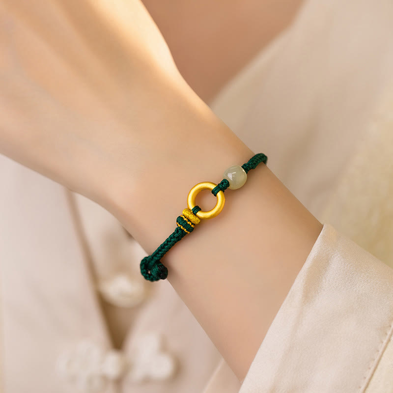 Sterling Silver Hetian Jade Peace Buckle Bracelet for Luck