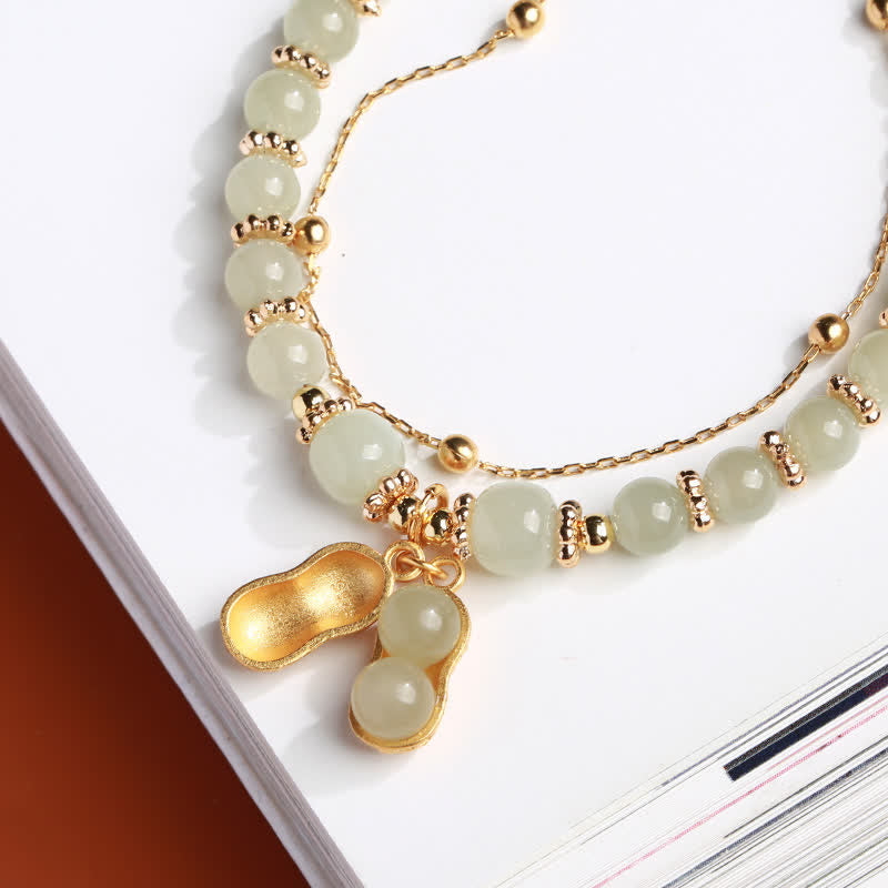 Sterling Silver Hetian Jade Peanut Charm Bracelet