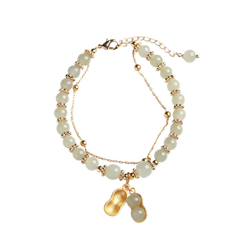Sterling Silver Hetian Jade Peanut Charm Bracelet