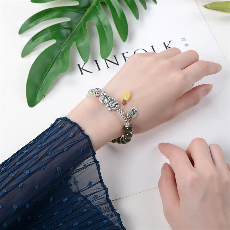 Sterling Silver Hetian Jade PiXiu Luck Bracelet for Prosperity