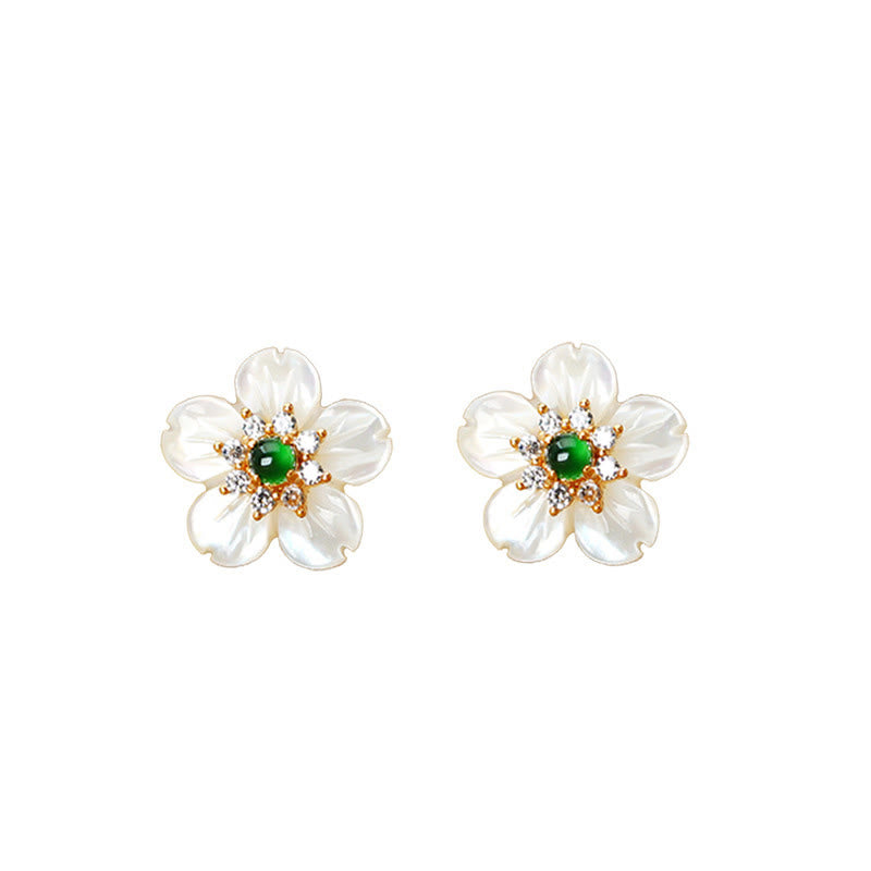 Sterling Silver Jade & Tridacna Flower Earrings
