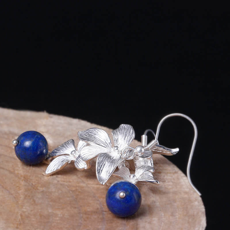 Sterling Silver Lazurite Flower Drop Earrings