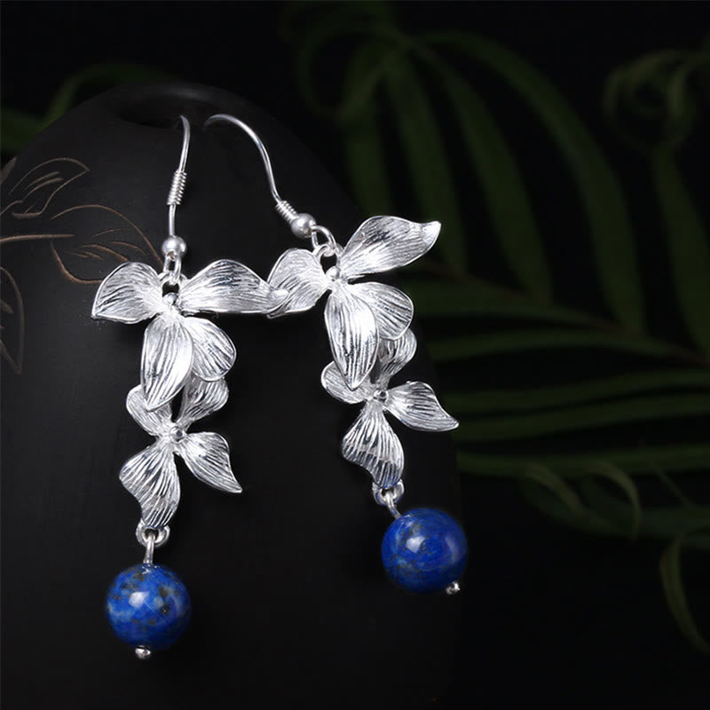 Sterling Silver Lazurite Flower Drop Earrings