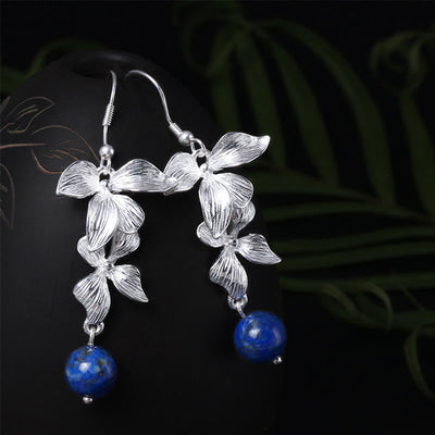 Sterling Silver Lazurite Flower Drop Earrings