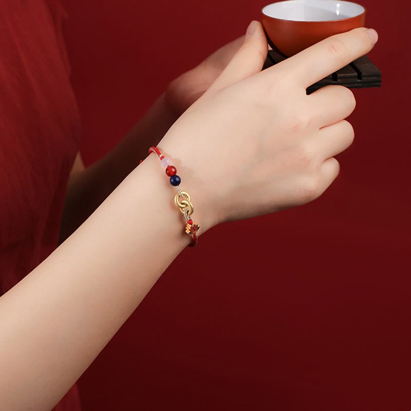 Sterling Silver Lotus Peace Buckle Bracelet for Protection