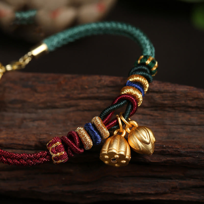 Sterling Silver Lotus Pod Red Green String Bracelet