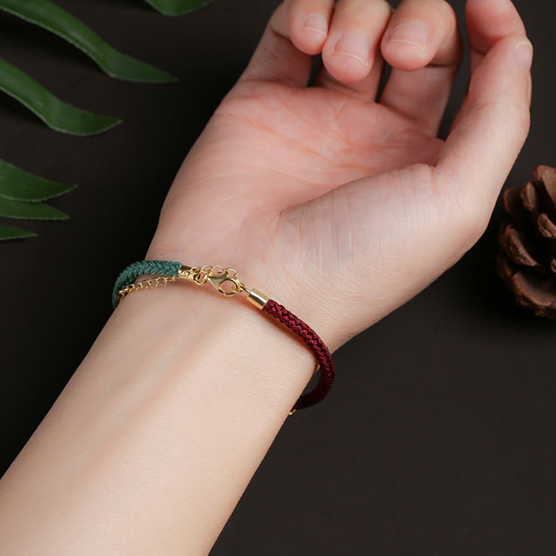 Sterling Silver Lotus Pod Red Green String Bracelet