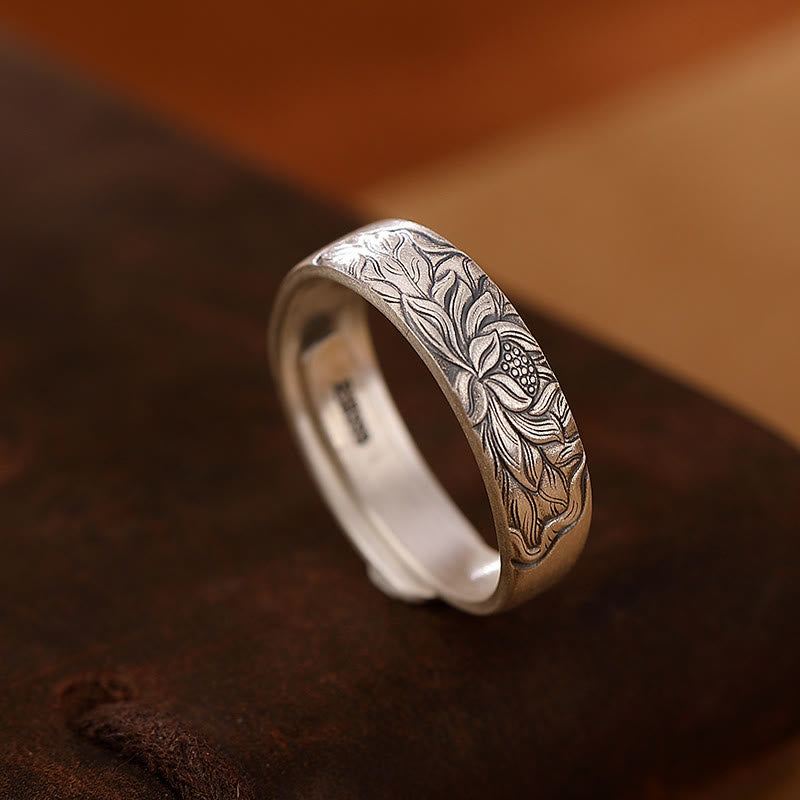 Sterling Silver Lotus Ring with Enlightenment Lotus Flower Design