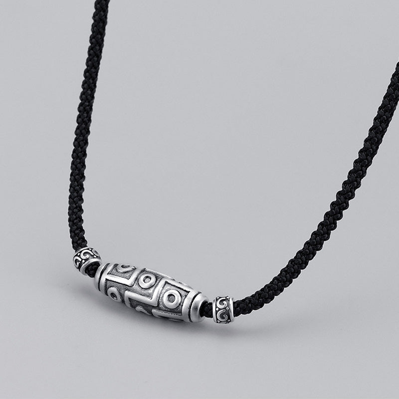 Sterling Silver Nine-Eye Dzi Bead Spiritual Protection Necklace