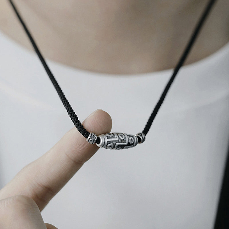 Sterling Silver Nine-Eye Dzi Bead Spiritual Protection Necklace