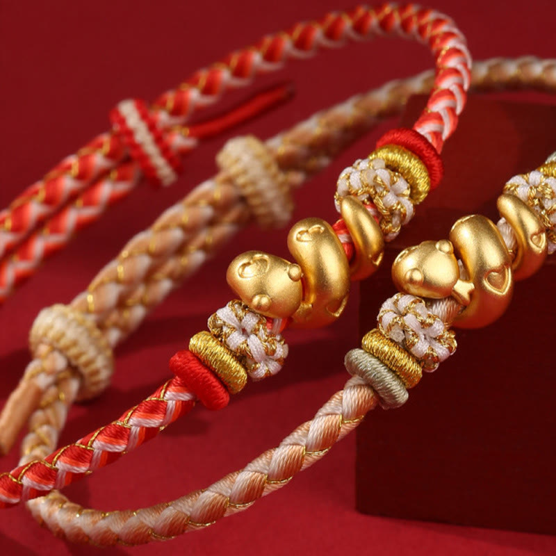 Sterling Silver Snake Gradient Red String Luck Bracelet