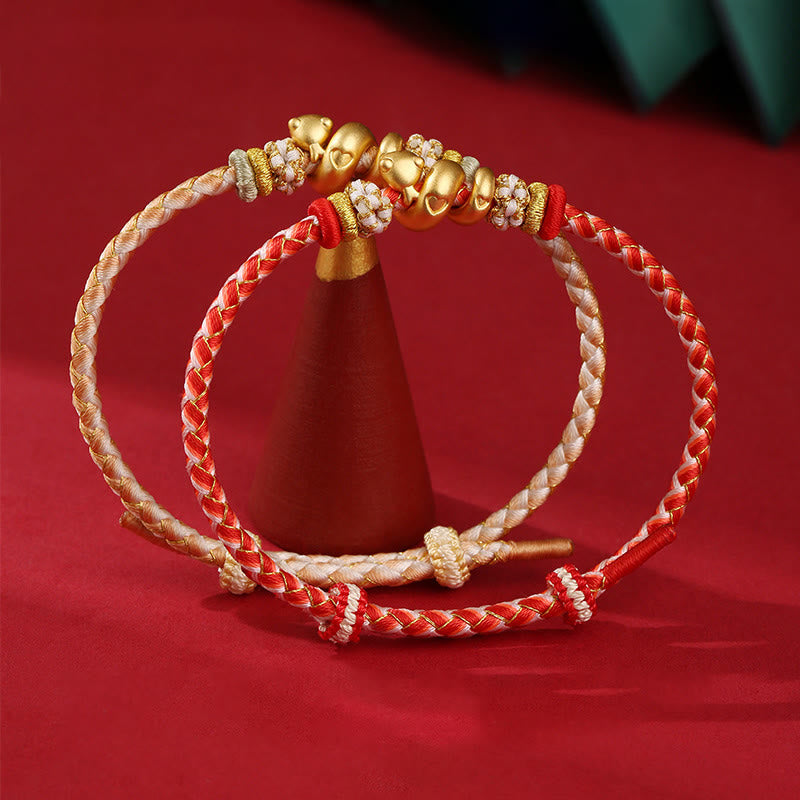 Sterling Silver Snake Gradient Red String Luck Bracelet