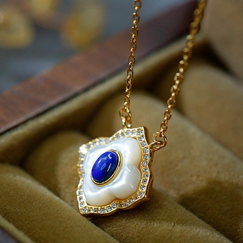 Sterling Silver Tridacna Lazurite Spiritual Necklace & Earrings Set