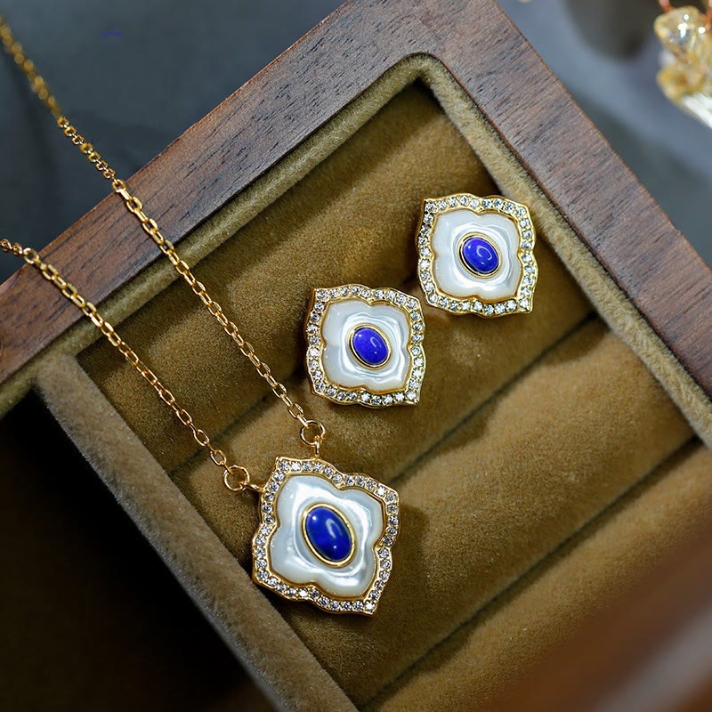 Sterling Silver Tridacna Lazurite Spiritual Necklace & Earrings Set