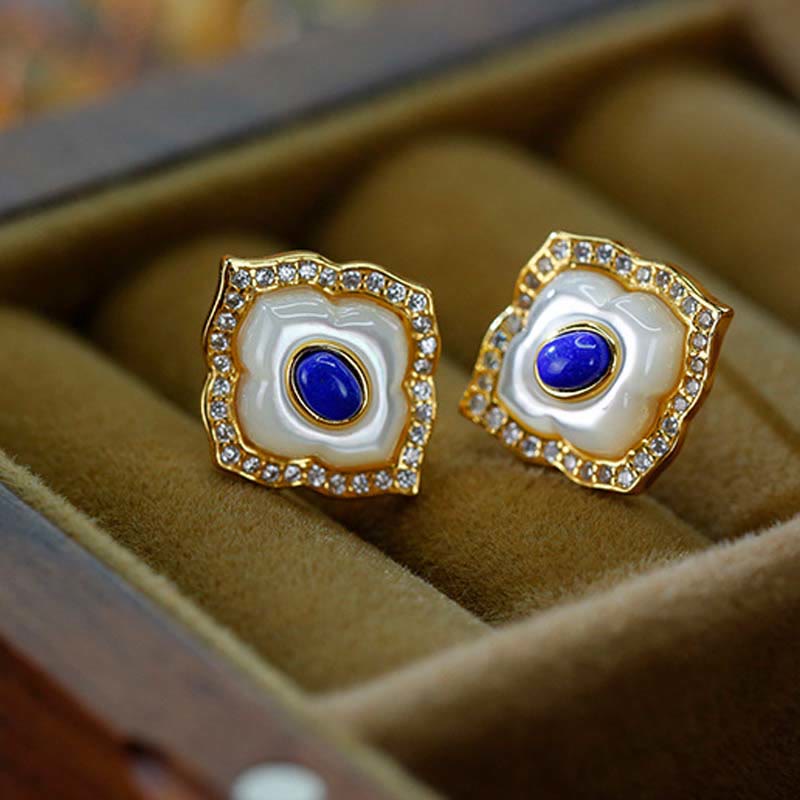 Sterling Silver Tridacna Lazurite Spiritual Necklace & Earrings Set