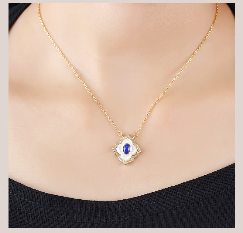 Sterling Silver Tridacna Lazurite Spiritual Necklace & Earrings Set