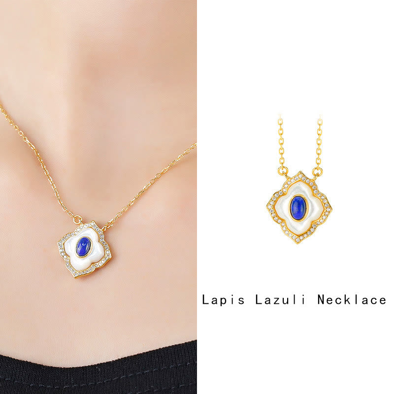 Sterling Silver Tridacna Lazurite Spiritual Necklace & Earrings Set