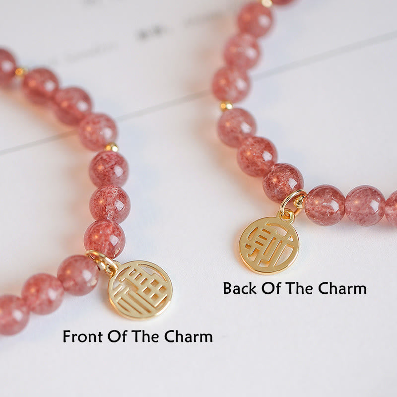 Strawberry Quartz Fu Character Healing Charm Bracelet