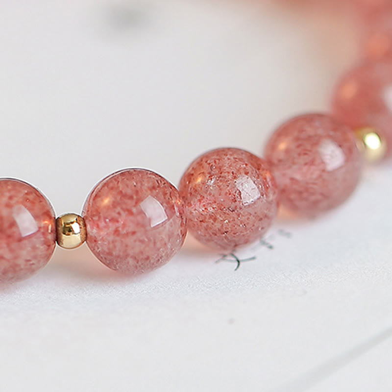 Strawberry Quartz Fu Character Healing Charm Bracelet